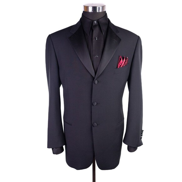 Joseph Abboud 2-Pcs 3 Button Tuxedo Black Jacket Sz 41R Pants 35X30.5 - Picture 2 of 16